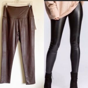 Rachel Zoe Faux Leather Leggings Tights In Brown Tummy Control High Rise Size L